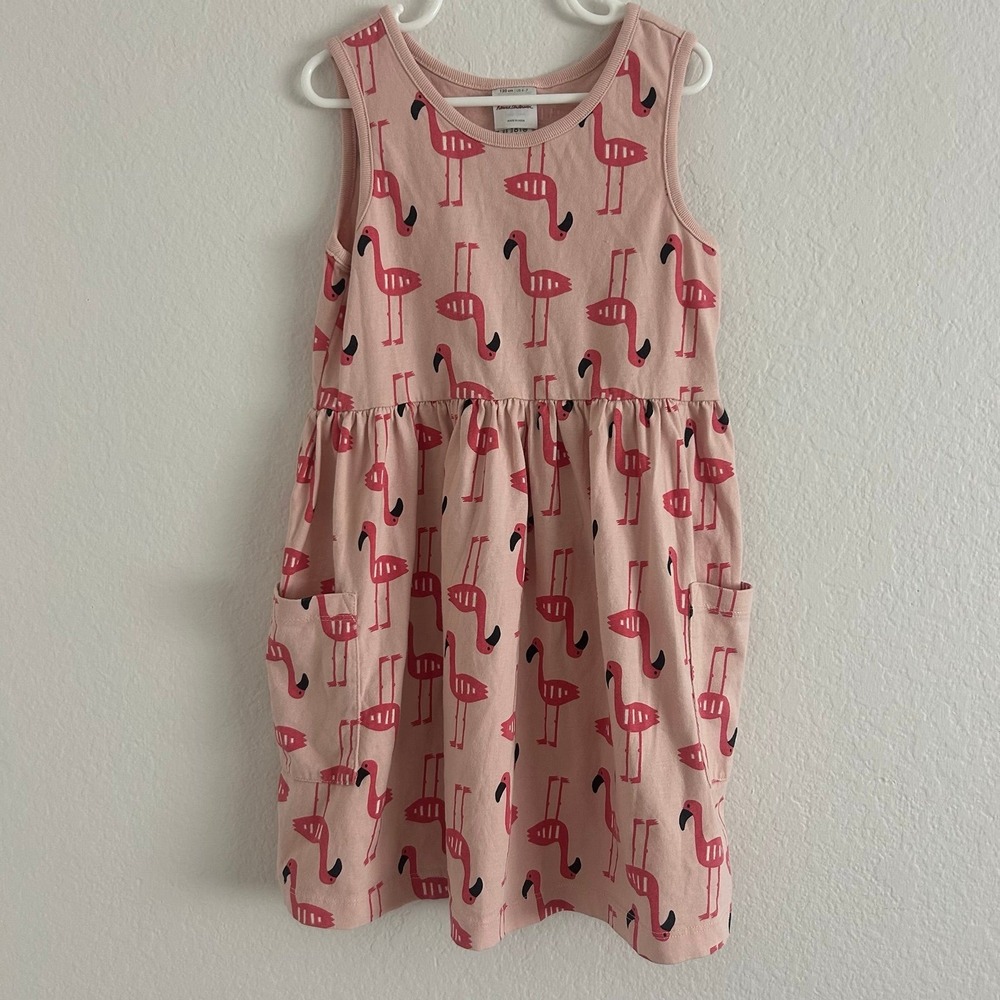 Hanna Andersson Girls Tank Top Pink Flamingo Size 6-7 With Pockets